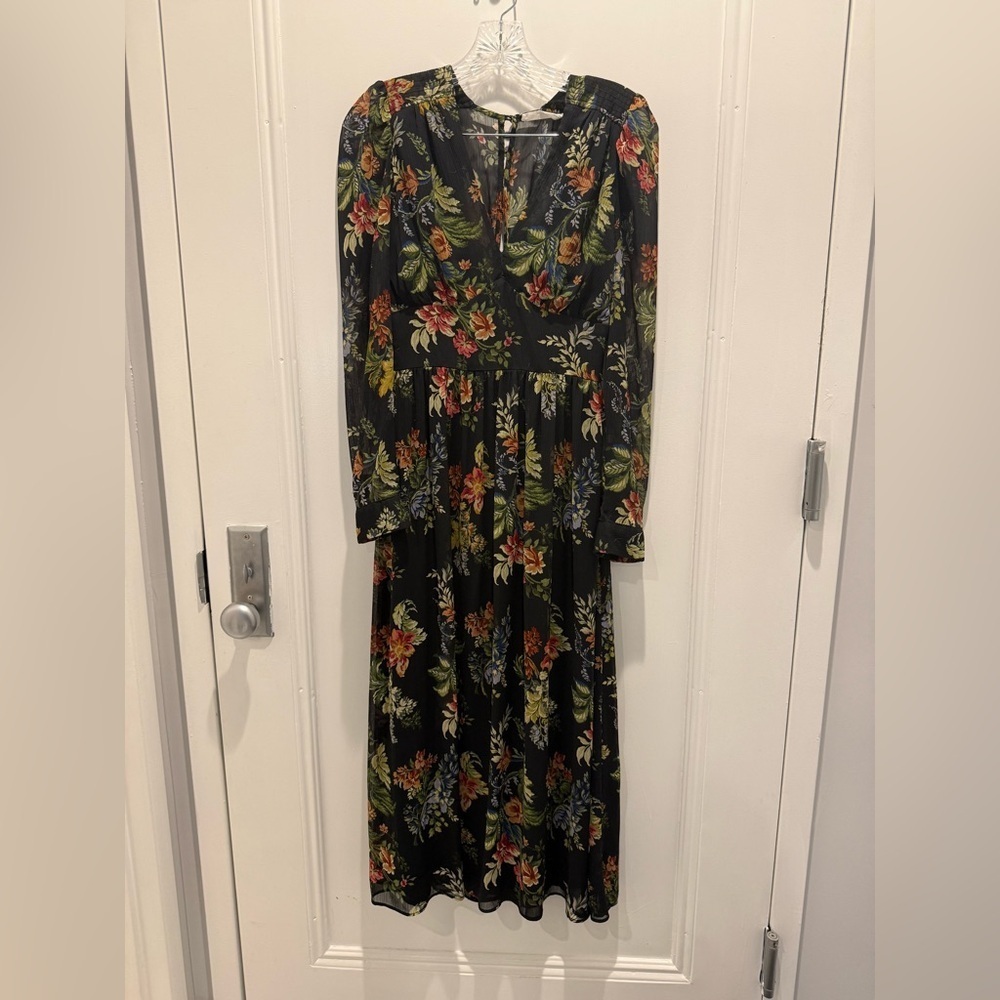 Mango Black Floral Long Sleeve Dress